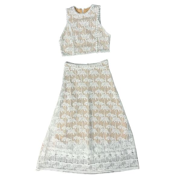 Pink Lemonade White Nude Palm Tree Pineapple Lace Crop Top Midi Skirt Set size M - Picture 15 of 16